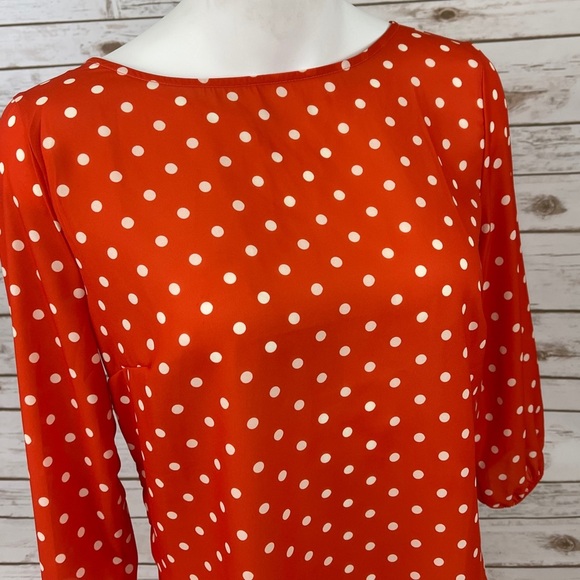 New York & Company Orange Polkadot Bow Back Top - Picture 7 of 11
